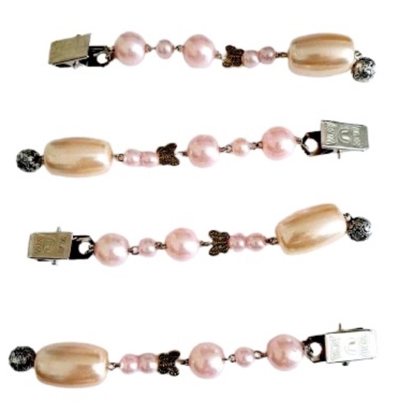 Silver Metal Faux Pink & Ivory Pearls With Accents Table Cloth End Weights 4pcs - Picture 6 of 6